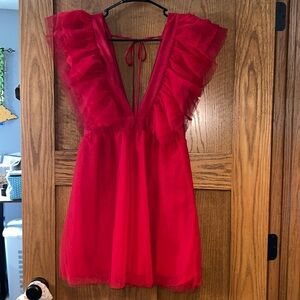 Deep V Neck Red Party Dress!